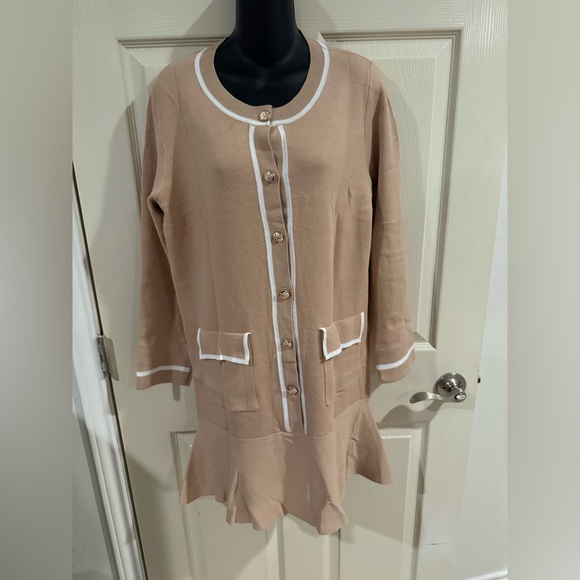 Saodimallsu Womens Ruffle Sweater Dress Button Fall Crew Neck Trendy Color Block - Picture 4 of 6